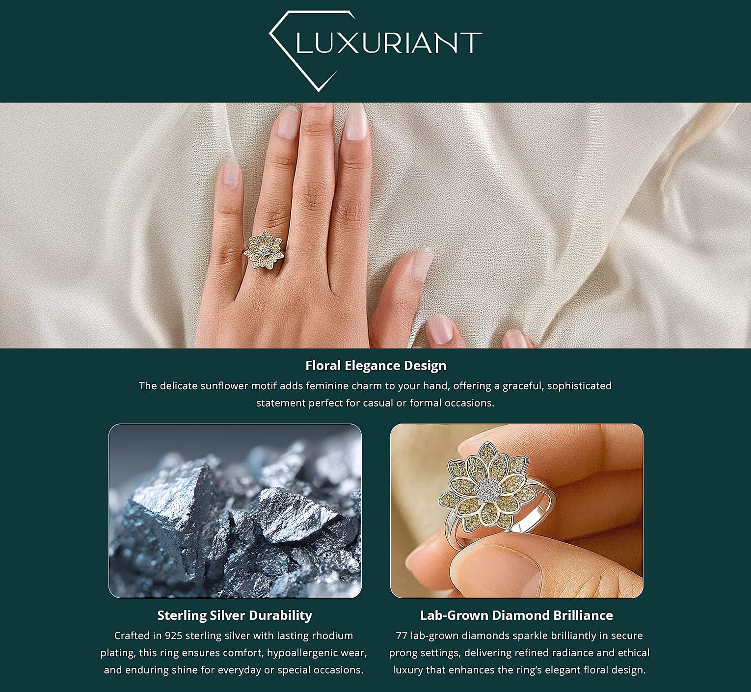 Luxuriant Lab Grown Diamond and Lab Grown Yellow Diamond (IR) SI 0.50 ctw Sunflower Radiance Ring in Rhodium Over Sterling Silver Banner