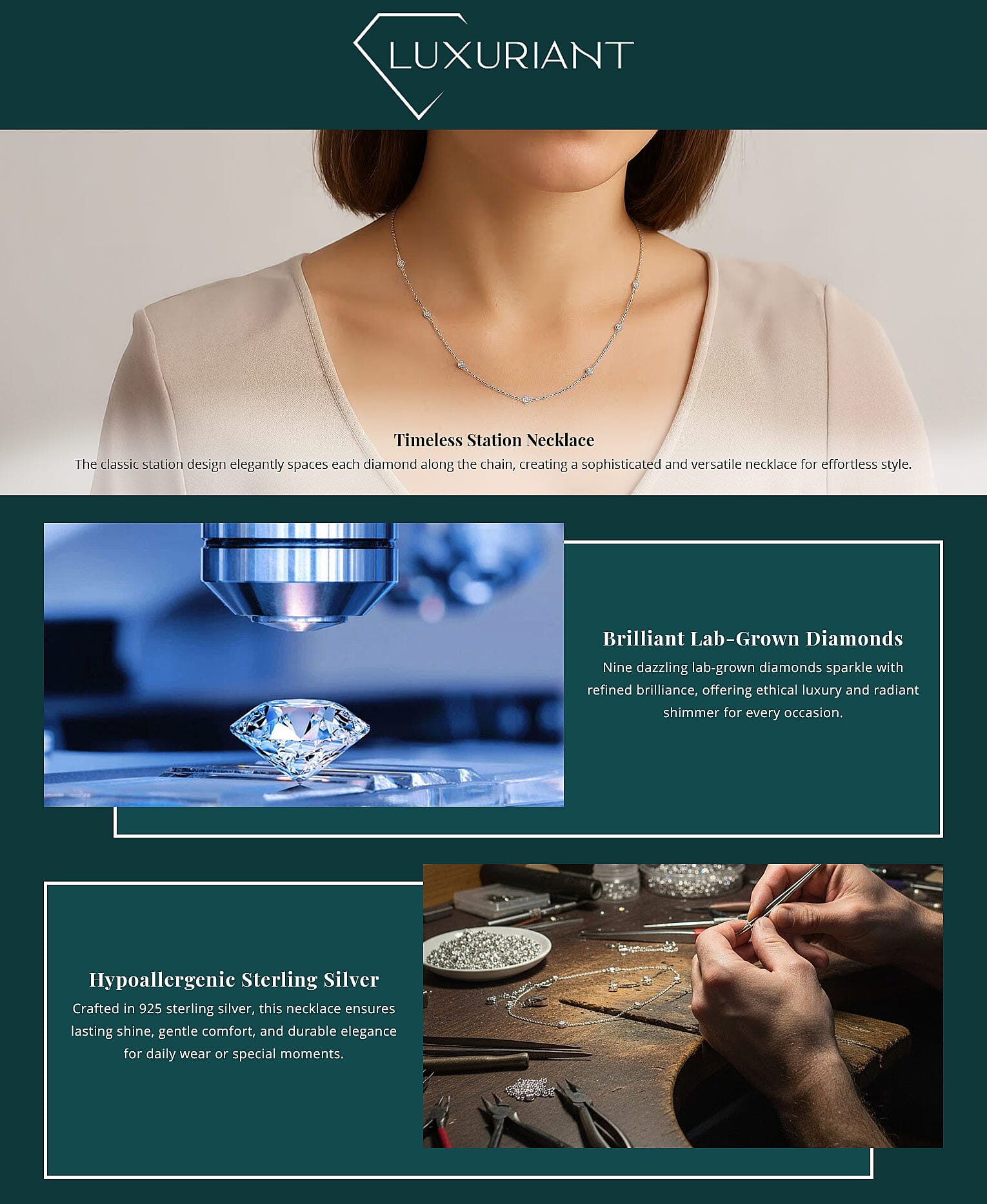 Luxuriant Lab Grown Diamond SI 1.00 ctw Station Necklace in Rhodium Over Sterling Silver 18 Inches Banner