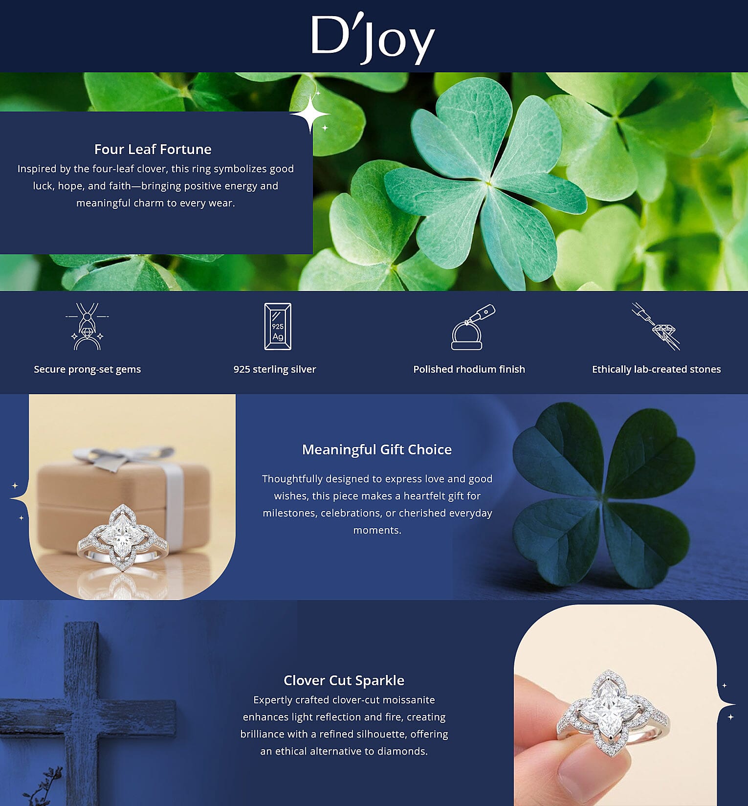 D'Joy Clover Cut Moissanite 3.10 ctw Royal Bloom Ring in Rhodium Over Sterling Silver Banner