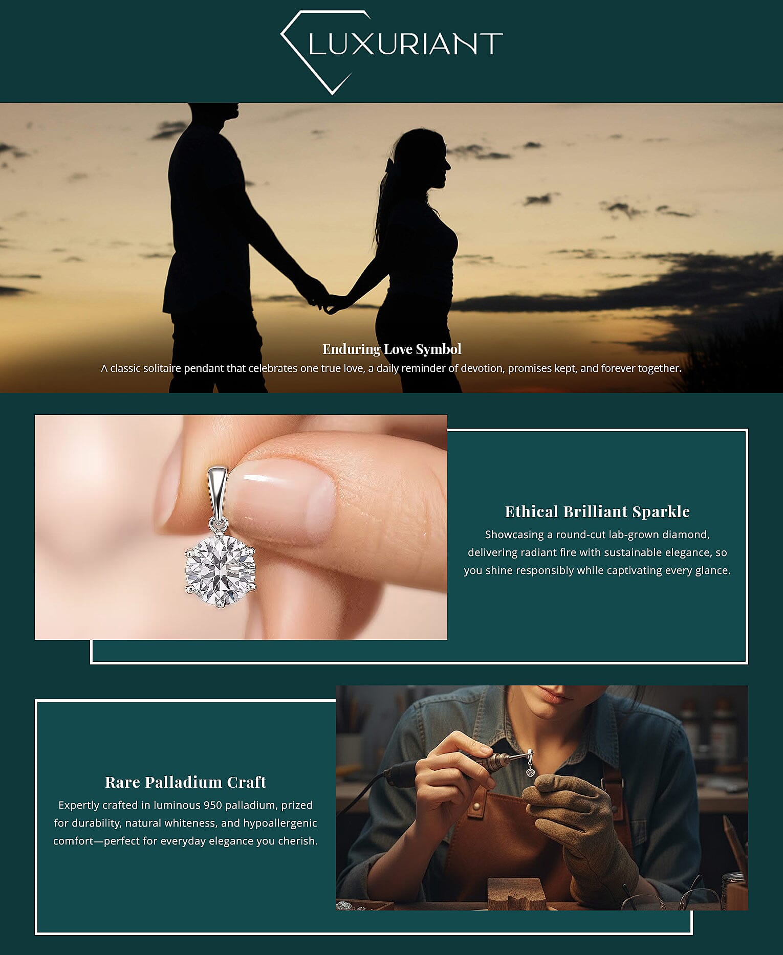 IGI Certified Luxuriant Lab Grown Diamond E-F VS 3.00 ctw Solitaire Pendant without Chain in 950 Palladium Banner