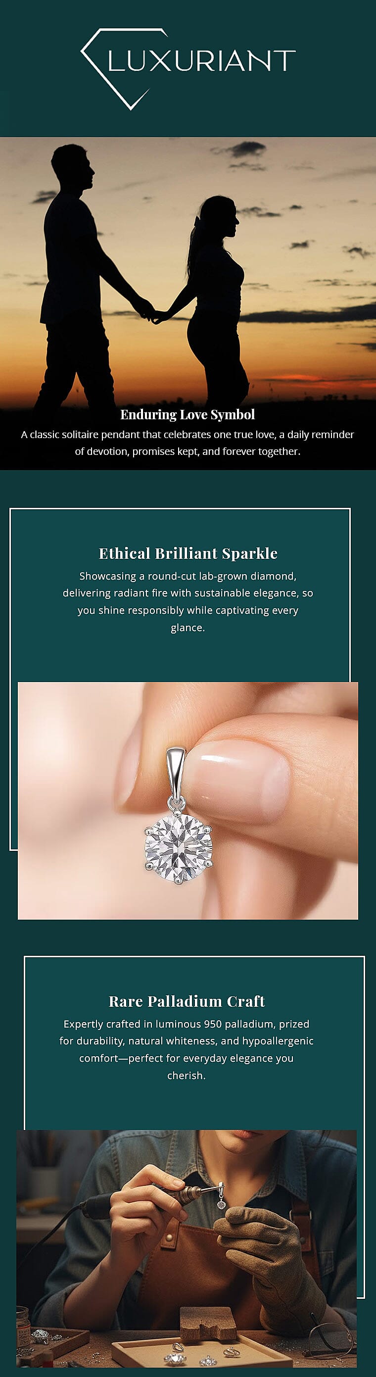 IGI Certified Luxuriant Lab Grown Diamond E-F VS 3.00 ctw Solitaire Pendant without Chain in 950 Palladium Banner