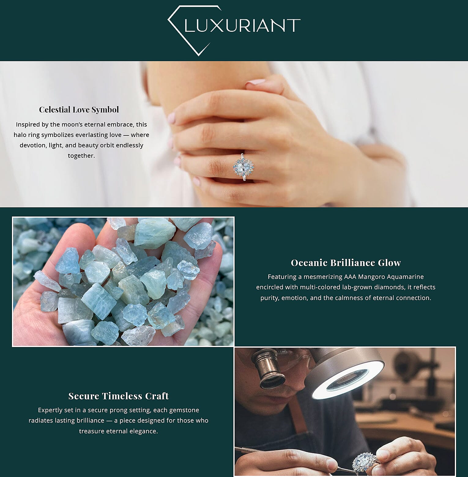 AAA Mangoro Aquamarine and SI Luxuriant Lab Grown Multi Diamond 2.90 ctw Aurora Blossom Ring in Rhodium Over Sterling Silver Banner