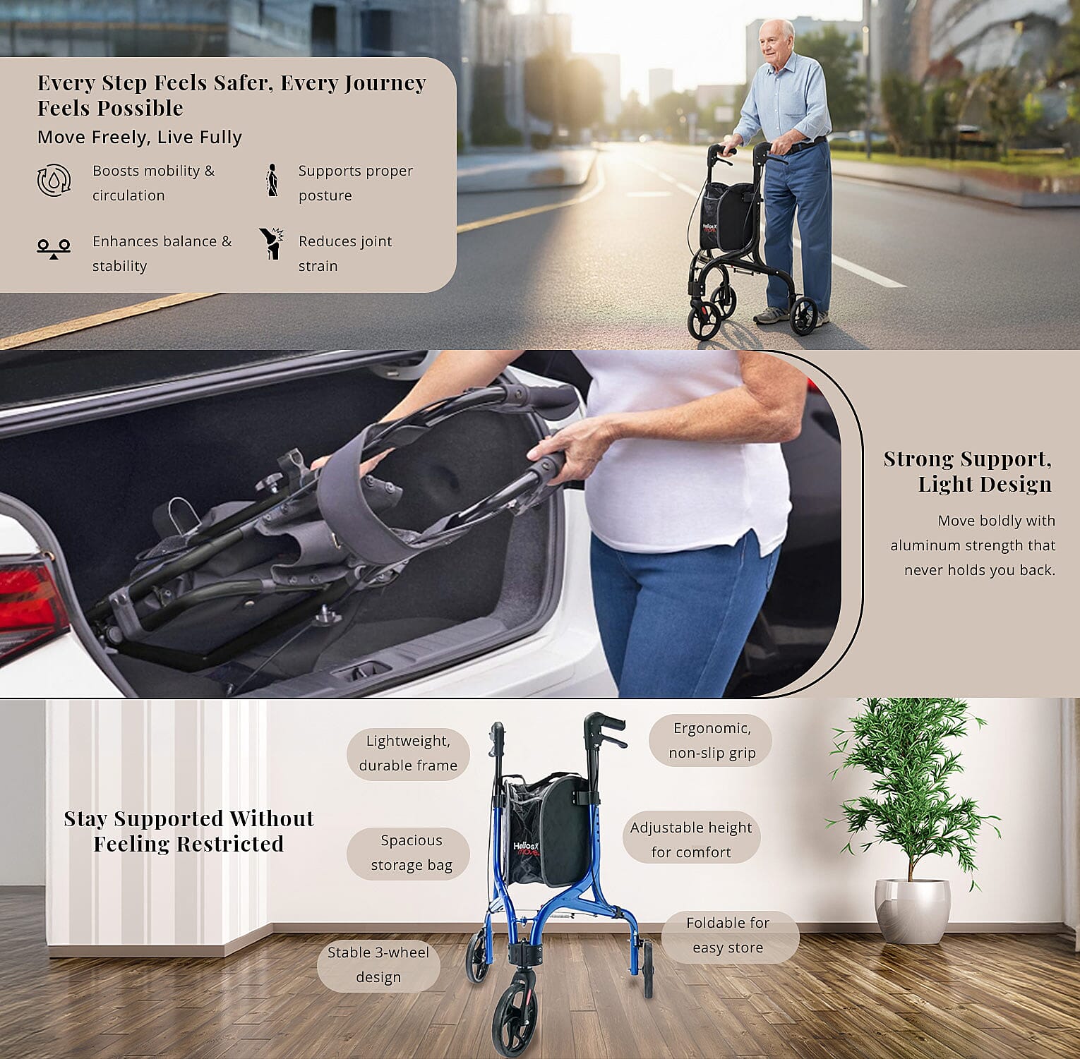 Closeout Helios 3-Wheel Walker -Black Banner