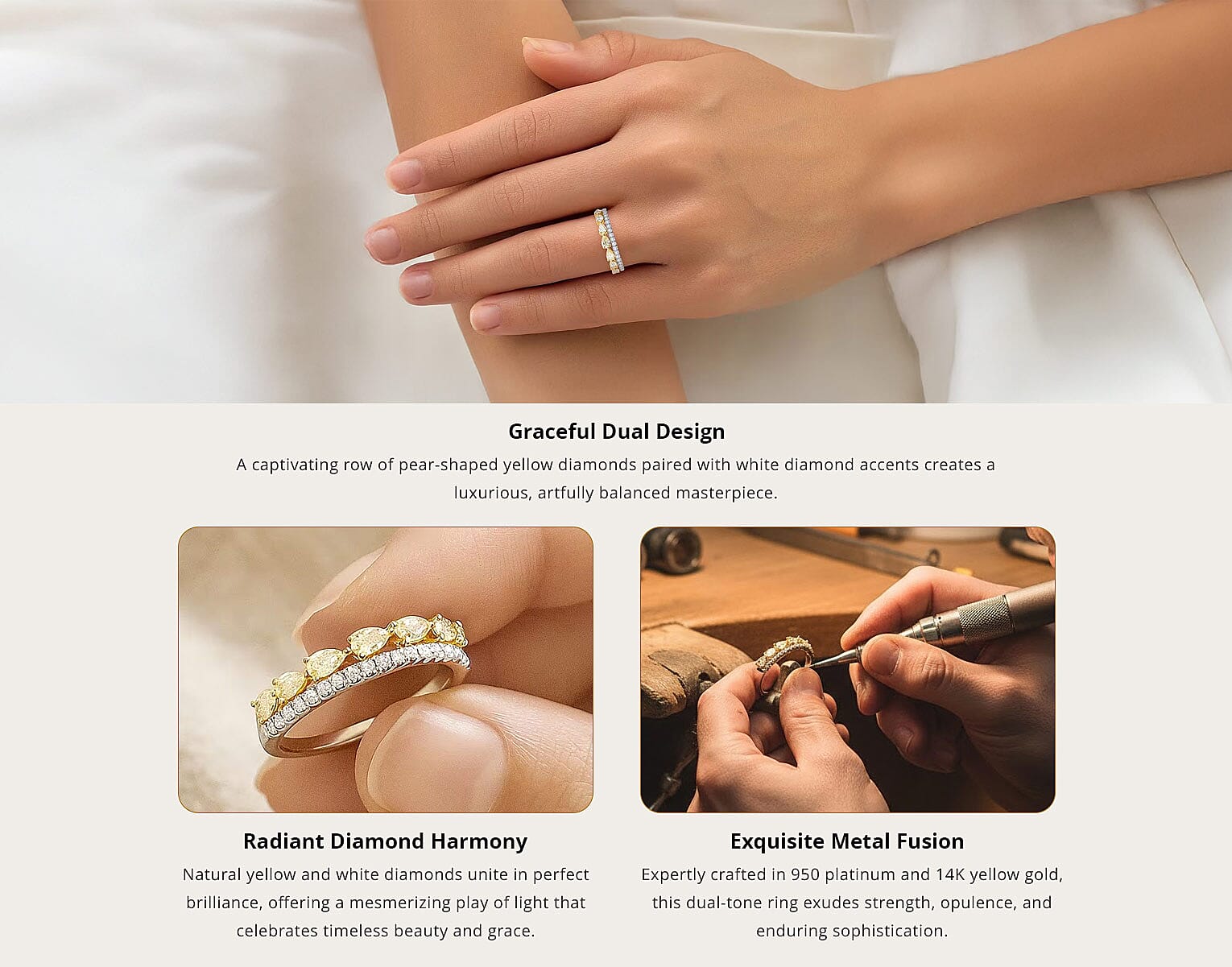 Modani Natural Yellow Diamond and White Diamond SI 0.86 ctw Ring in 950 Platinum and 14K Yellow Gold Banner