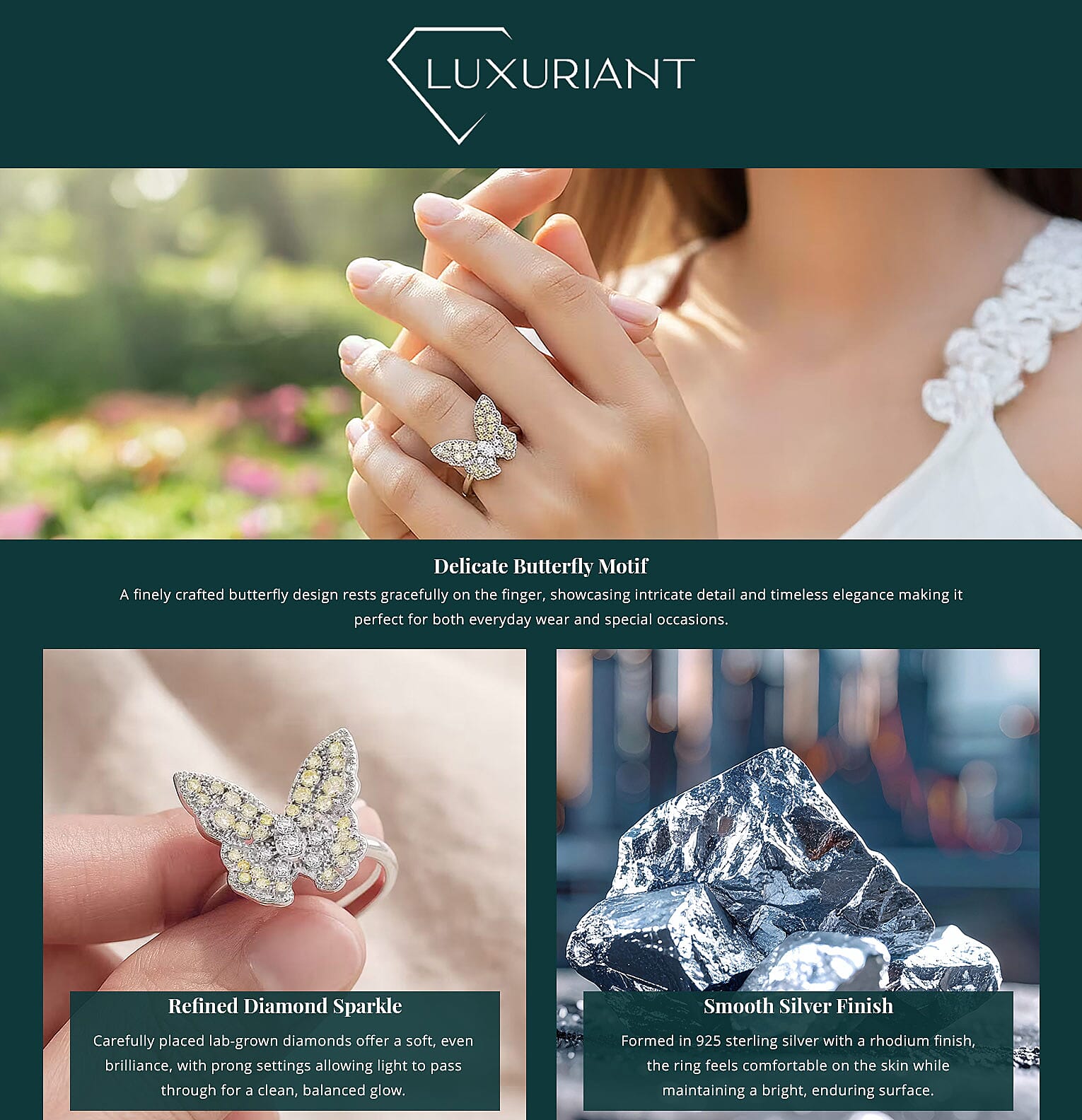 Luxuriant Lab Grown Yellow Diamond, Lab Grown Diamond (VS) Butterfly Ring in Rhodium Over Sterling Silver 0.50 ctw Banner