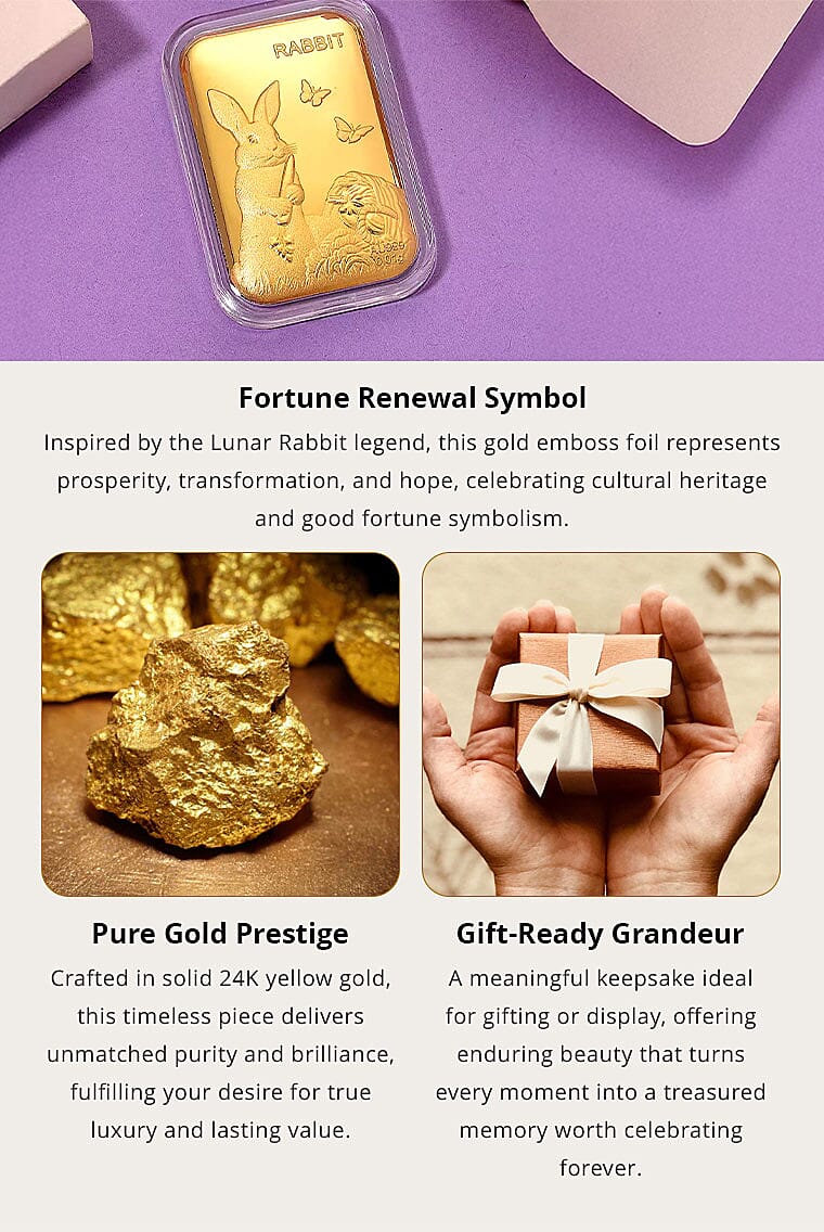 24K Yellow Golden Lunar Rabbit Emboss Sheet 10mg Banner
