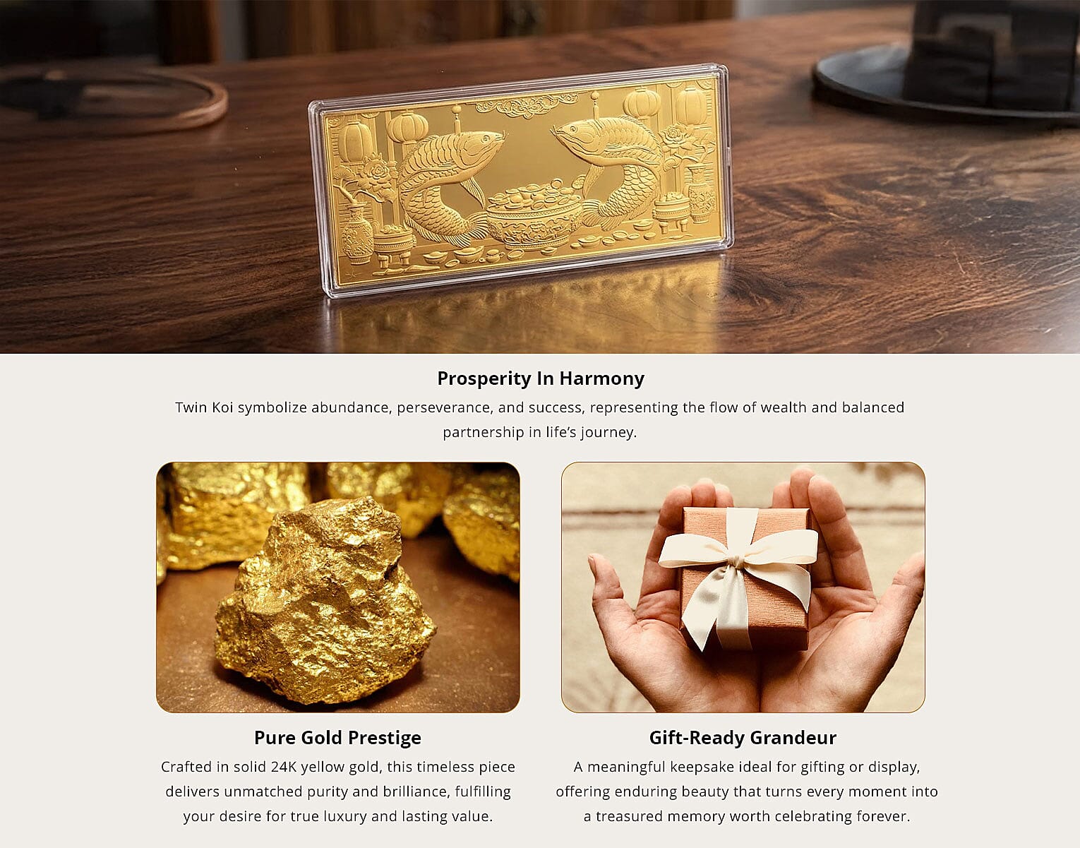 24K Gold Twin Koi – Symbol of Wealth & Prosperity Embossed Sheet 155x75mm (100mg) Banner