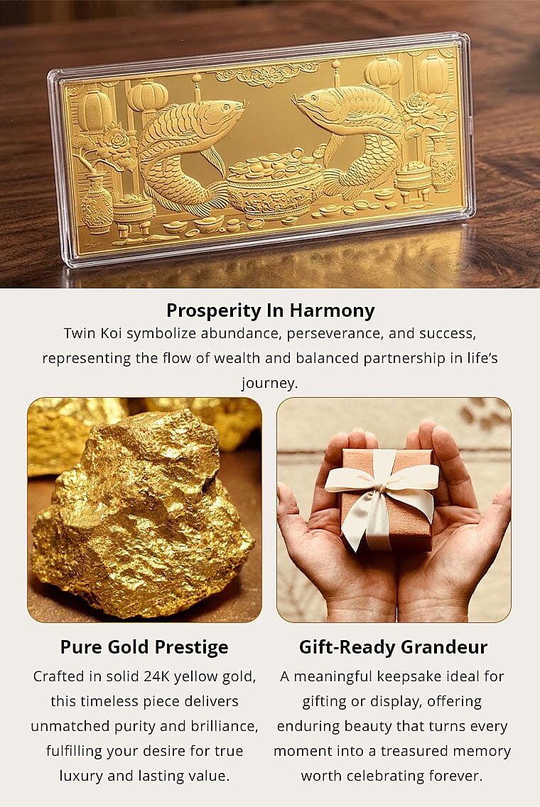 24K Gold Twin Koi – Symbol of Wealth & Prosperity Embossed Sheet 155x75mm (100mg) Banner