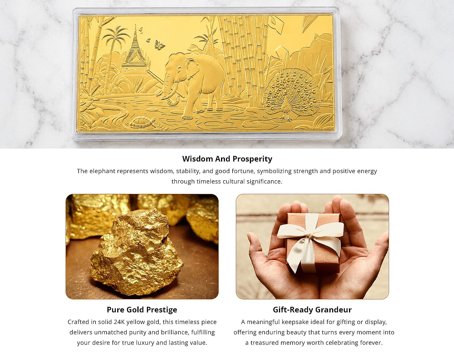 24K Yellow Gold Elephant Emboss Sheet 155x75mm (100mg) Banner