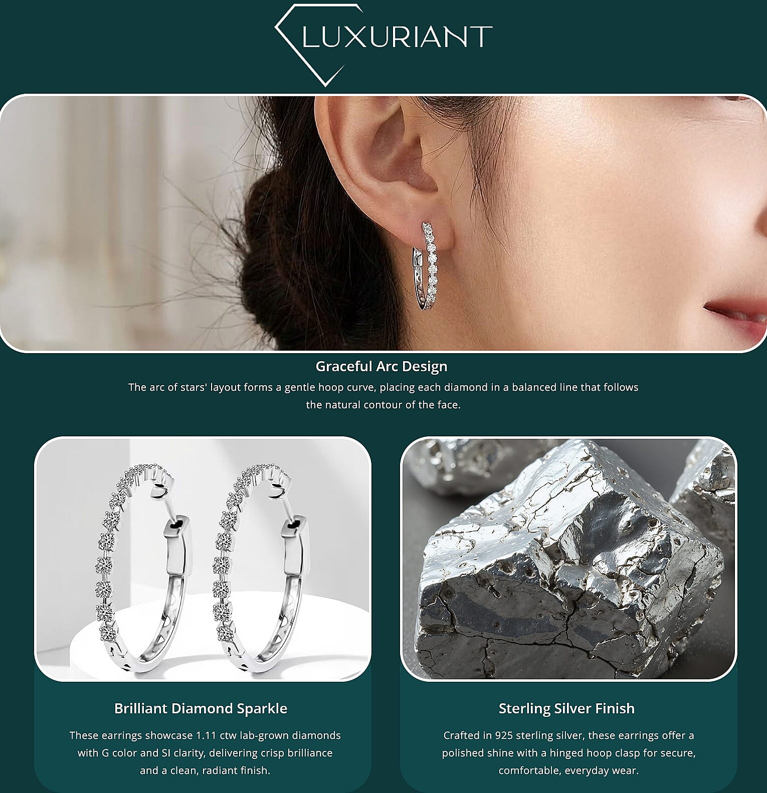 Luxuriant Lab Grown Diamond G SI 1.11 ctw Arc of Stars Earrings in Sterling Silver Banner