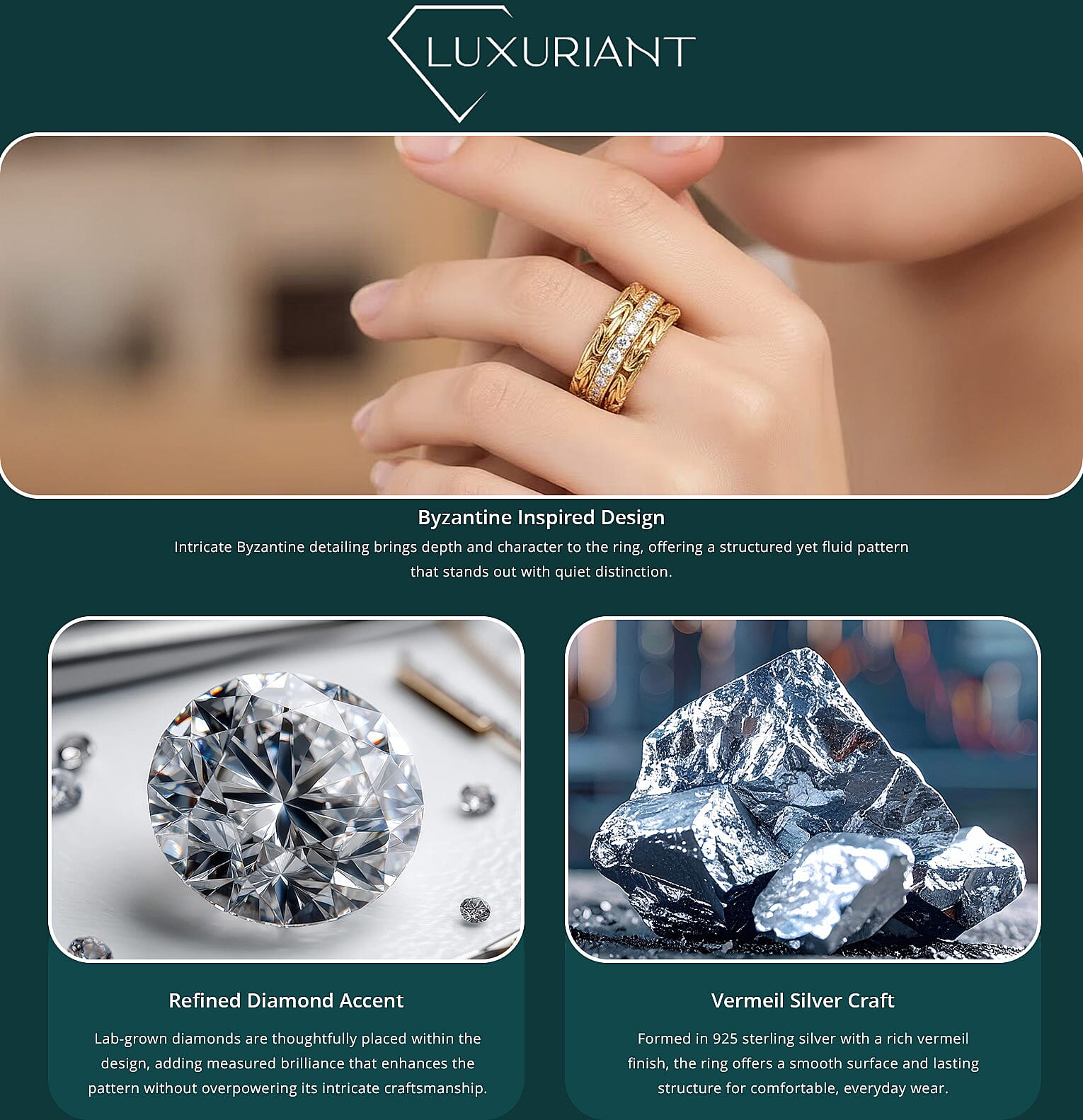 Bali Legacy Luxuriant Lab Grown Diamond Byzantine Ring in 22K Vermeil YG Over Sterling Silver 1.00 ctw Banner