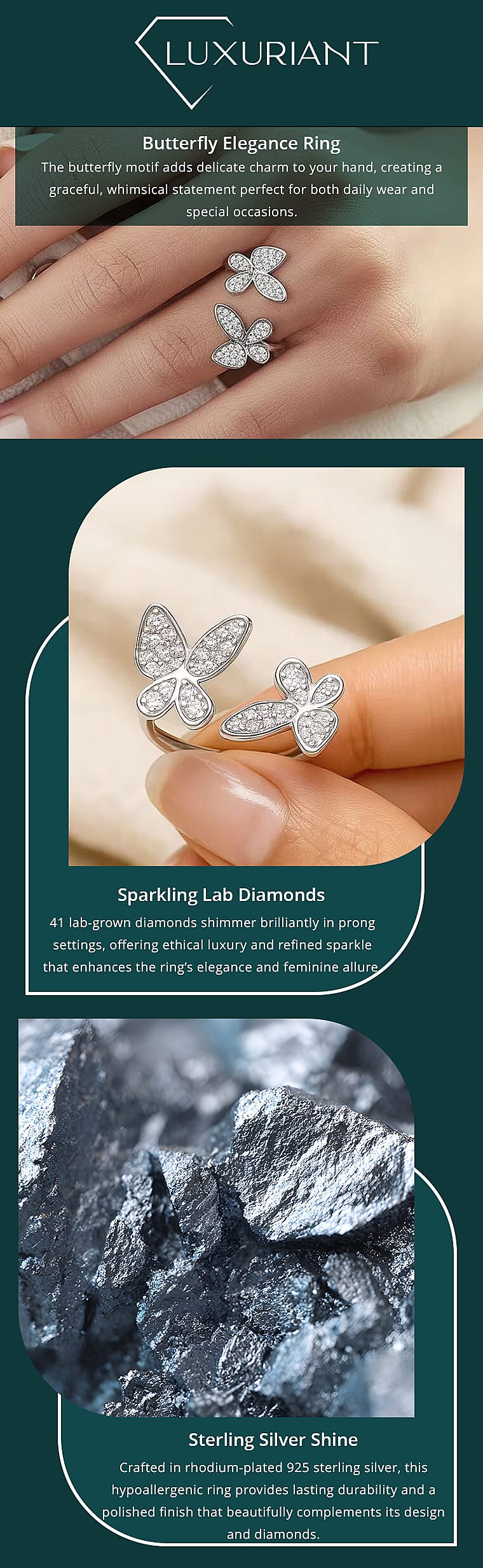 Luxuriant Lab Grown Diamond G-H SI 0.50 ctw Butterfly Ring in Rhodium Over Sterling Silver Banner