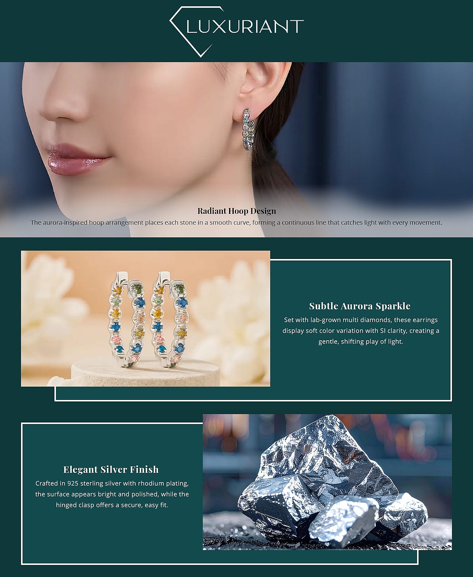 Luxuriant Lab Grown Multi Diamond SI 1.15 ctw Aurora Radiance Hoop Earrings in Rhodium Over Sterling Silver Banner