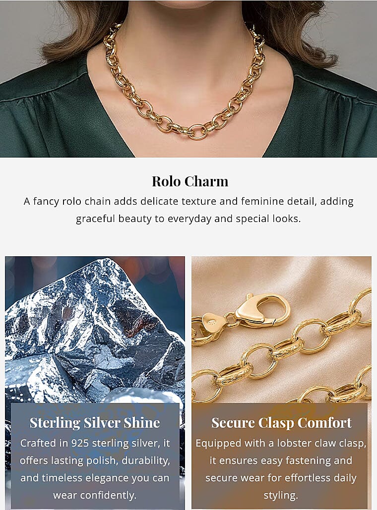 La Bella Italian Fancy Rolo Flower Chain Necklace in 14K Yellow Gold Over Sterling Silver 25.3 Grams 20-22 Inches Banner