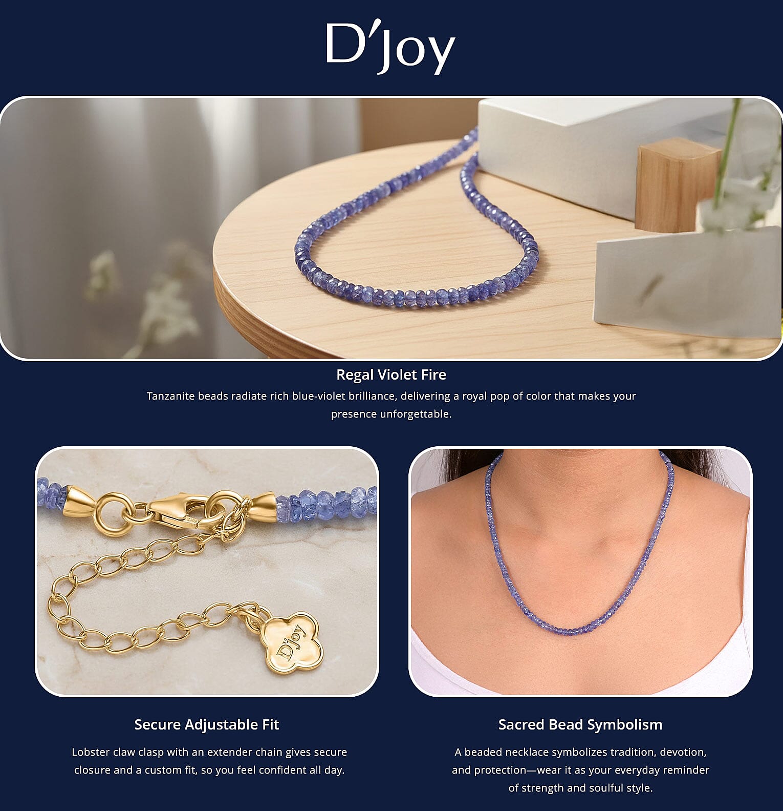 Doorbuster D'Joy Premium Tanzanite 70.00 ctw Beaded Necklace in 18K Vermeil Yellow Gold Over Sterling Silver 18-20 Inches Banner