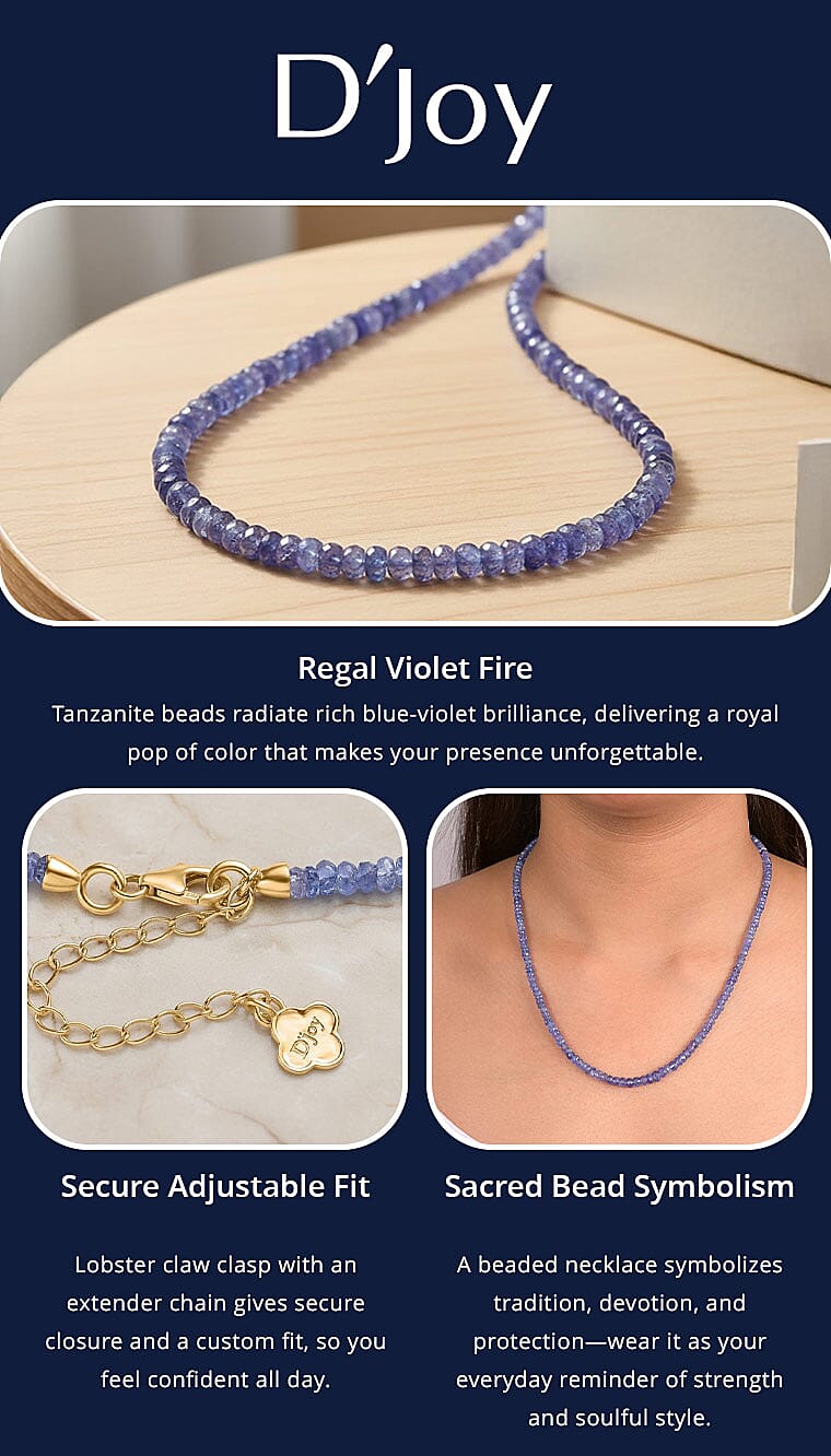 Doorbuster D'Joy Premium Tanzanite 70.00 ctw Beaded Necklace in 18K Vermeil Yellow Gold Over Sterling Silver 18-20 Inches Banner