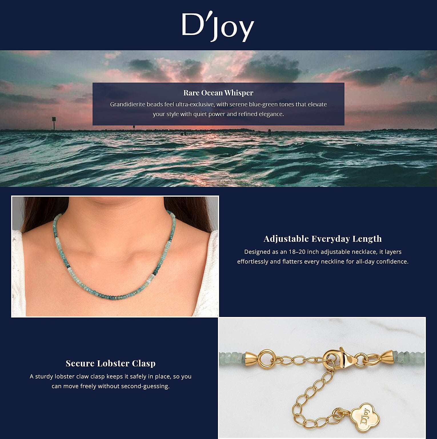 Doorbuster D'Joy Premium Grandidierite 58.00 ctw Beaded Necklace in 18K Vermeil Yellow Gold Over Sterling Silver 18-20 Inches Banner