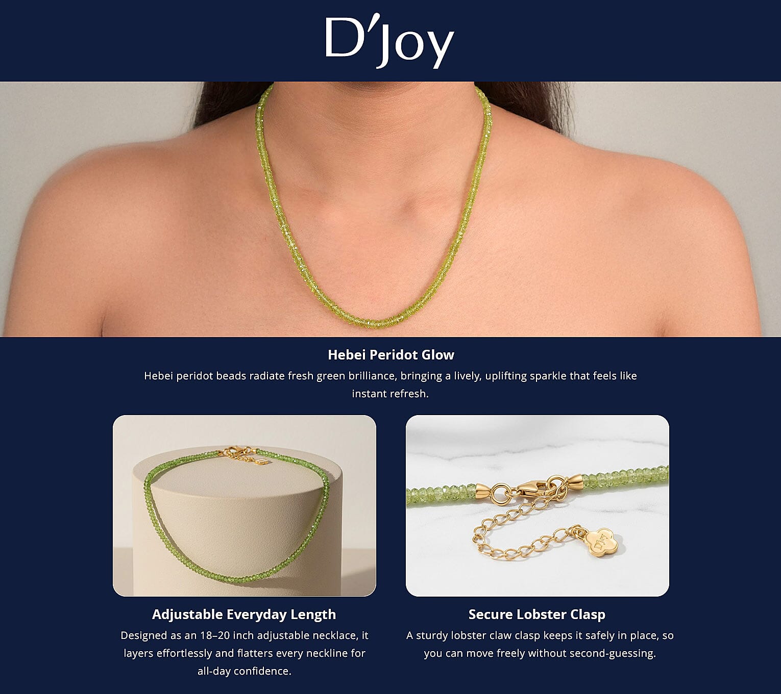 Doorbuster D'Joy Premium Hebei Peridot 75.00 ctw Beaded Necklace in 18K Vermeil Yellow Gold Over Sterling Silver 18-20 Inches Banner
