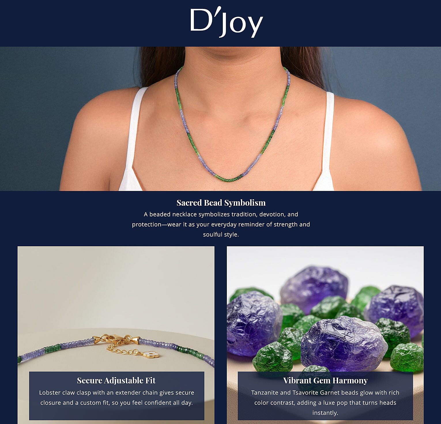 Doorbuster D'Joy Premium Tanzanite and Tsavorite Garnet 40.00 ctw Beaded Necklace in 18K Vermeil Yellow Gold Over Sterling Silver 18-20 Inches Banner