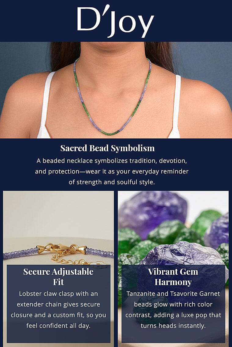 Doorbuster D'Joy Premium Tanzanite and Tsavorite Garnet 40.00 ctw Beaded Necklace in 18K Vermeil Yellow Gold Over Sterling Silver 18-20 Inches Banner