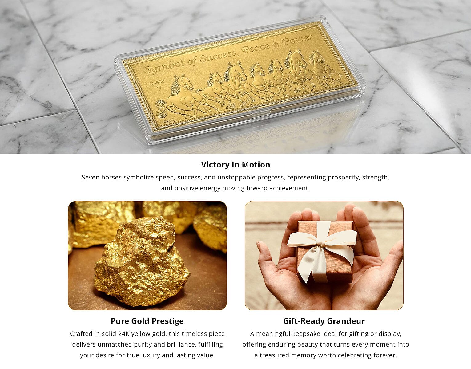 24K Golden Fortune Seven Horses Emboss Sheet 103x49mm (1 g) Banner