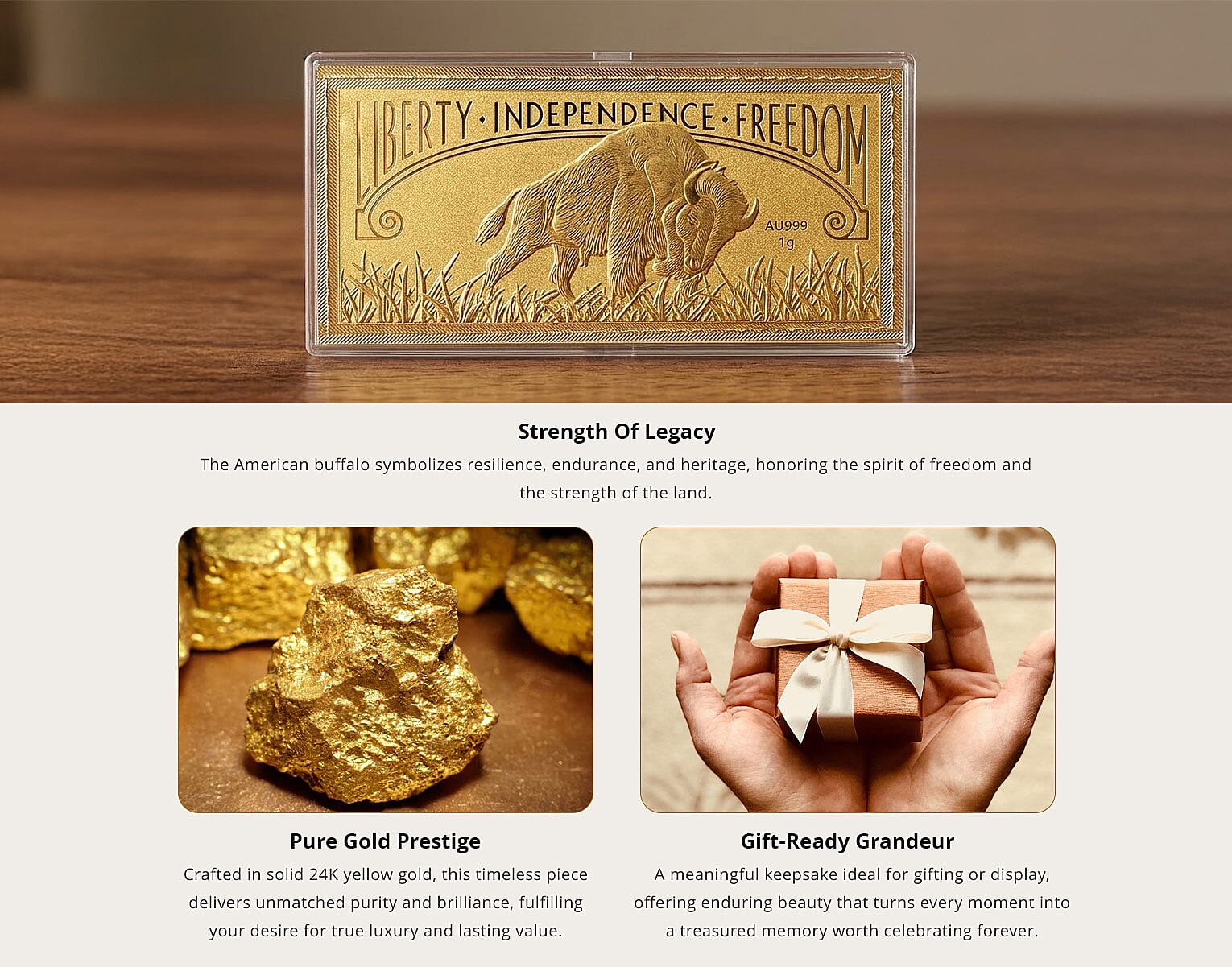 24K Golden Pride of American Buffalo Embossed Sheet (103mmx49mm) 1g Banner