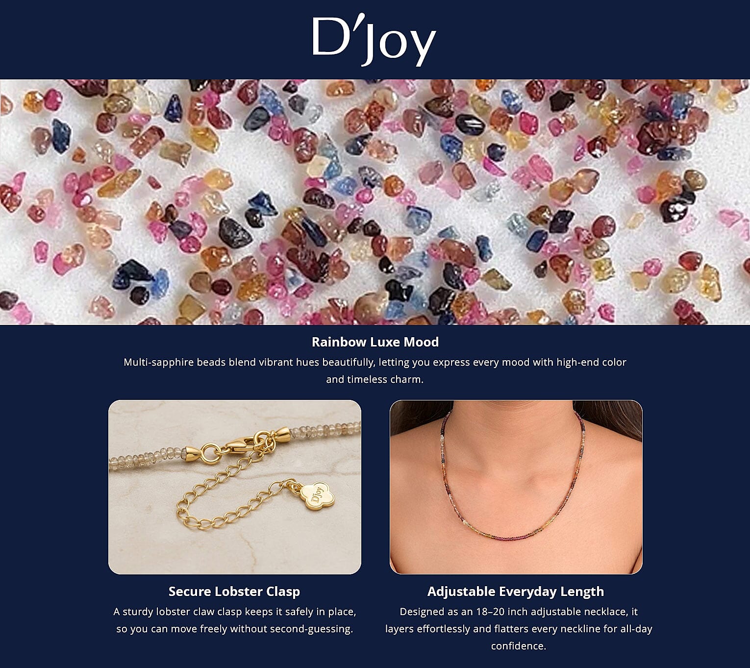 Doorbuster D'Joy Premium Multi Sapphire 45.00 ctw Beaded Necklace in 18K Vermeil Yellow Gold Over Sterling Silver 18-20 Inches Banner
