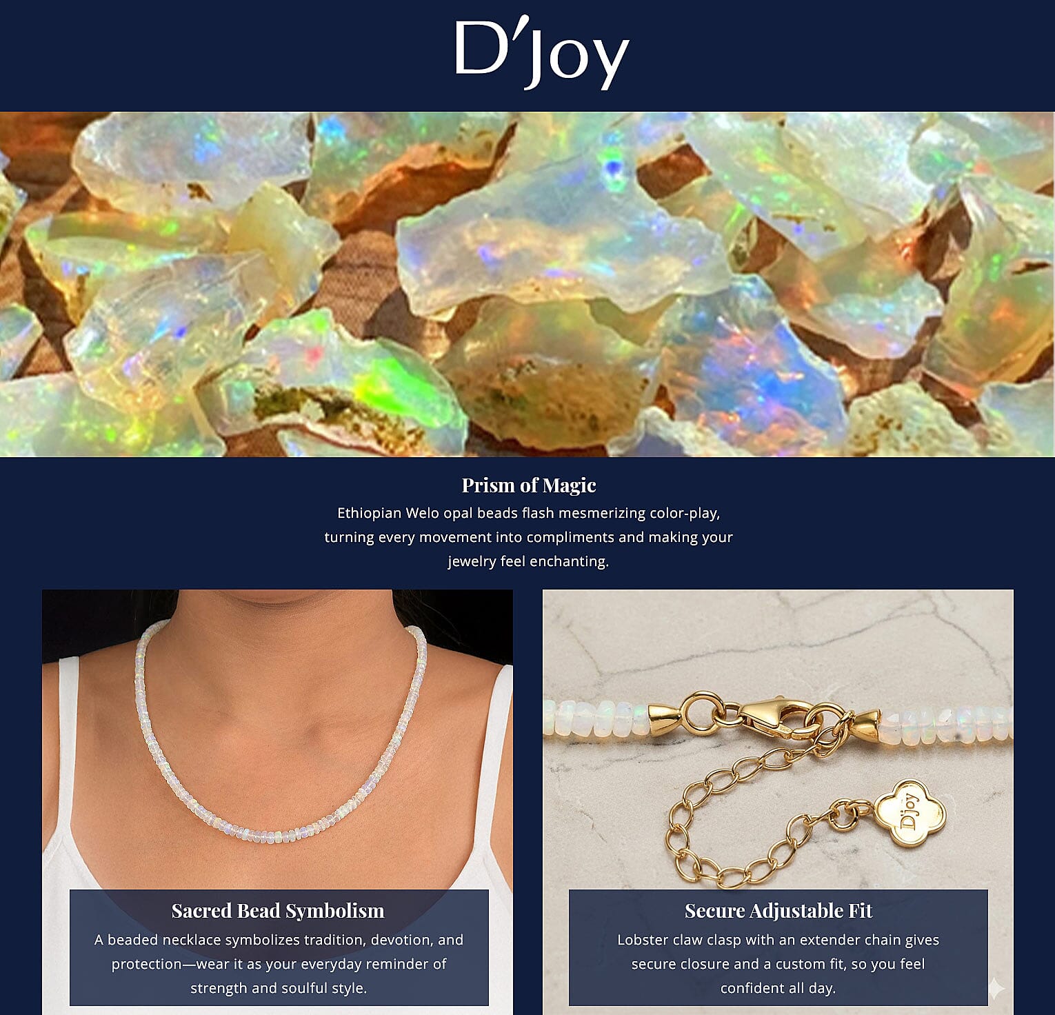 Doorbuster D'Joy Premium Ethiopian Welo Opal 50.00 ctw Beaded Graduated Necklace in 18K Vermeil Yellow Gold Over Sterling Silver 18-20 Inches Banner