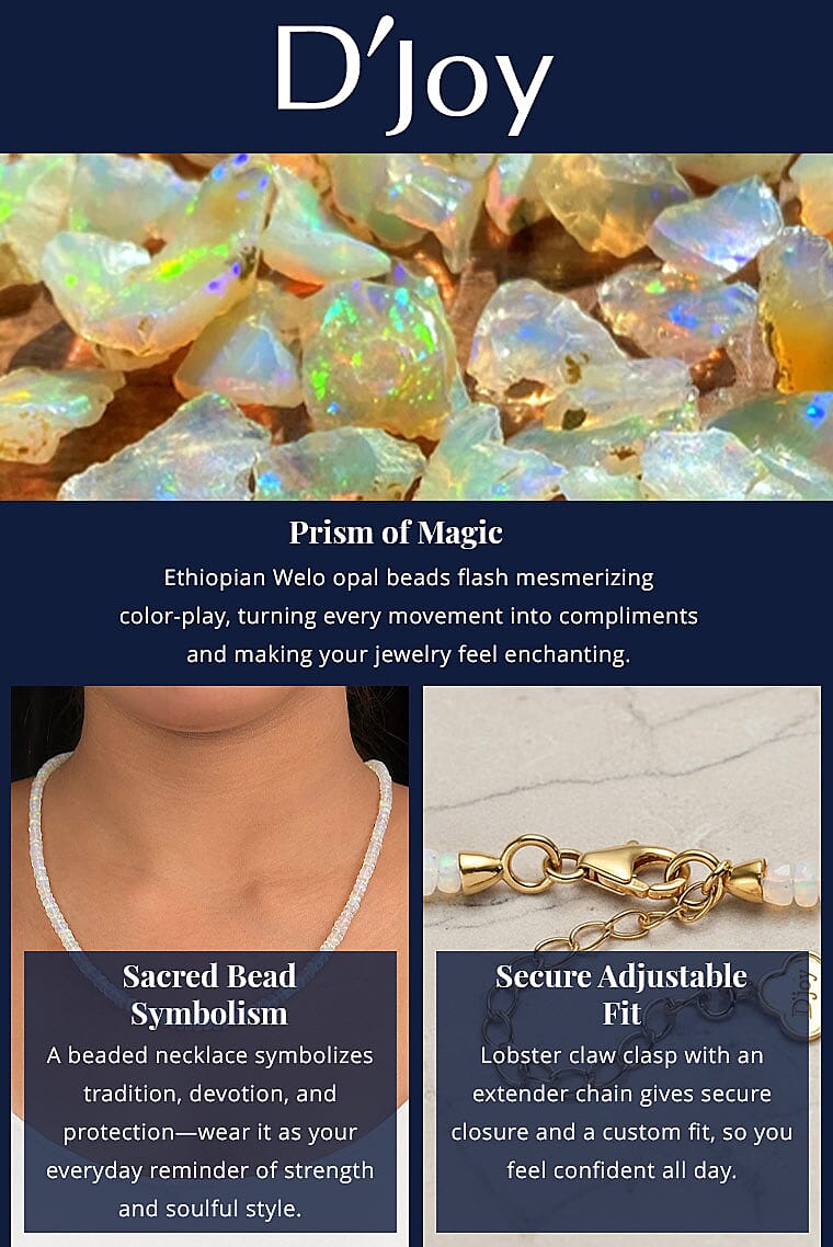 Doorbuster D'Joy Premium Ethiopian Welo Opal 50.00 ctw Beaded Graduated Necklace in 18K Vermeil Yellow Gold Over Sterling Silver 18-20 Inches Banner