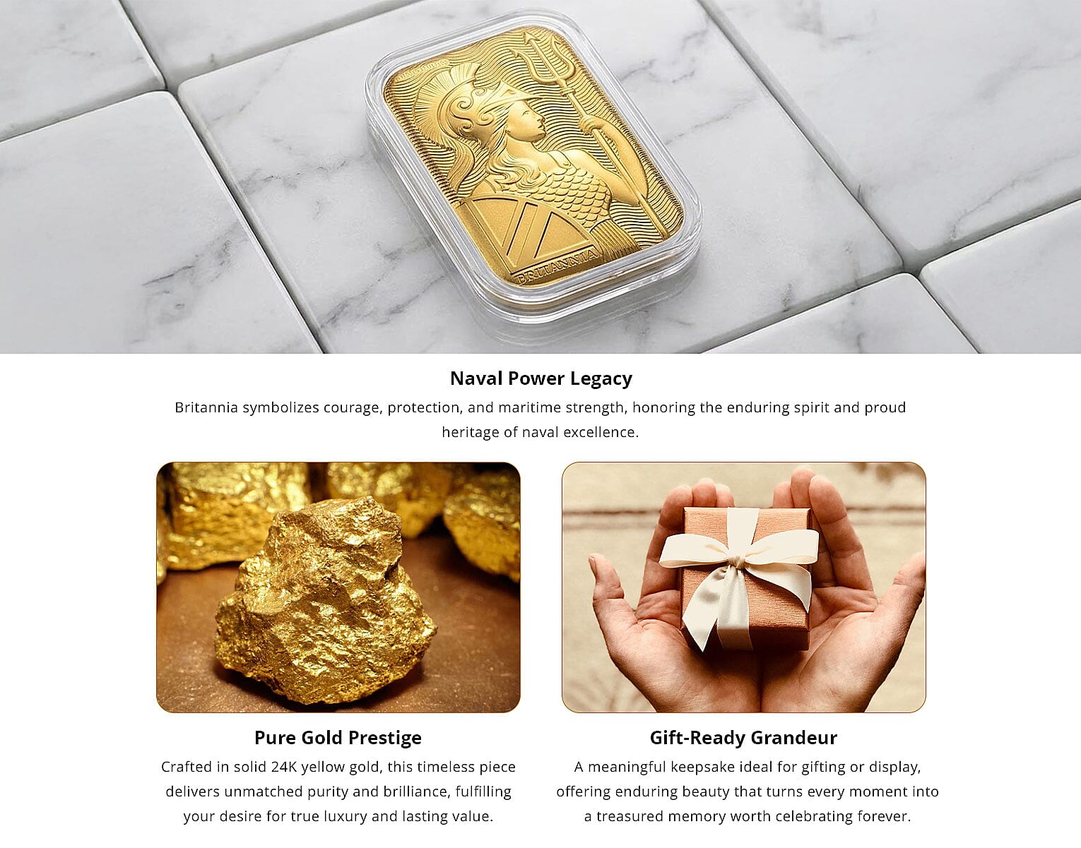 24K Golden Naval Majesty of Britannia Emboss Sheet 31x45.5mm 10mg Banner