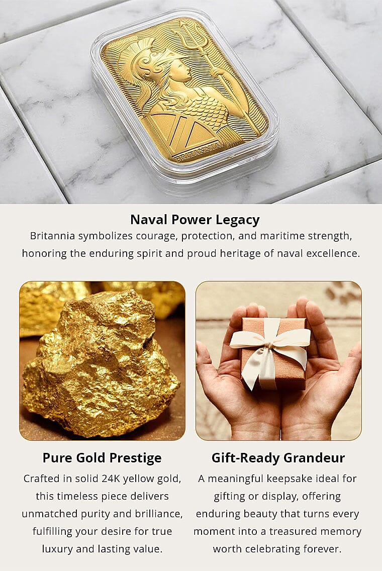 24K Golden Naval Majesty of Britannia Emboss Sheet 31x45.5mm 10mg Banner