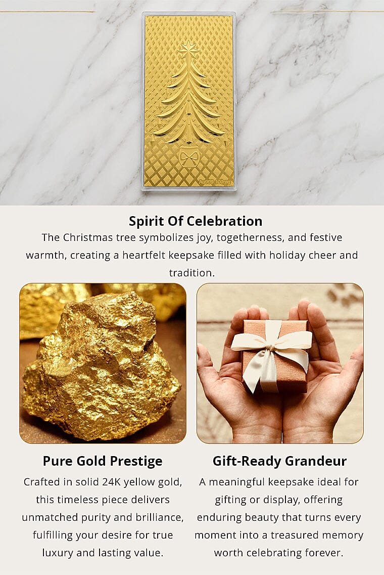 24K Yellow Golden Christmas Tree Emboss Sheet 15.5x7.5cm 100mg Banner