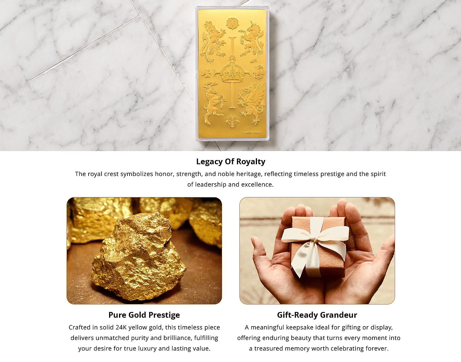 24K Gold Regal Royal Crest Embossed Sheet (15.5x7.5cm) 100mg Banner