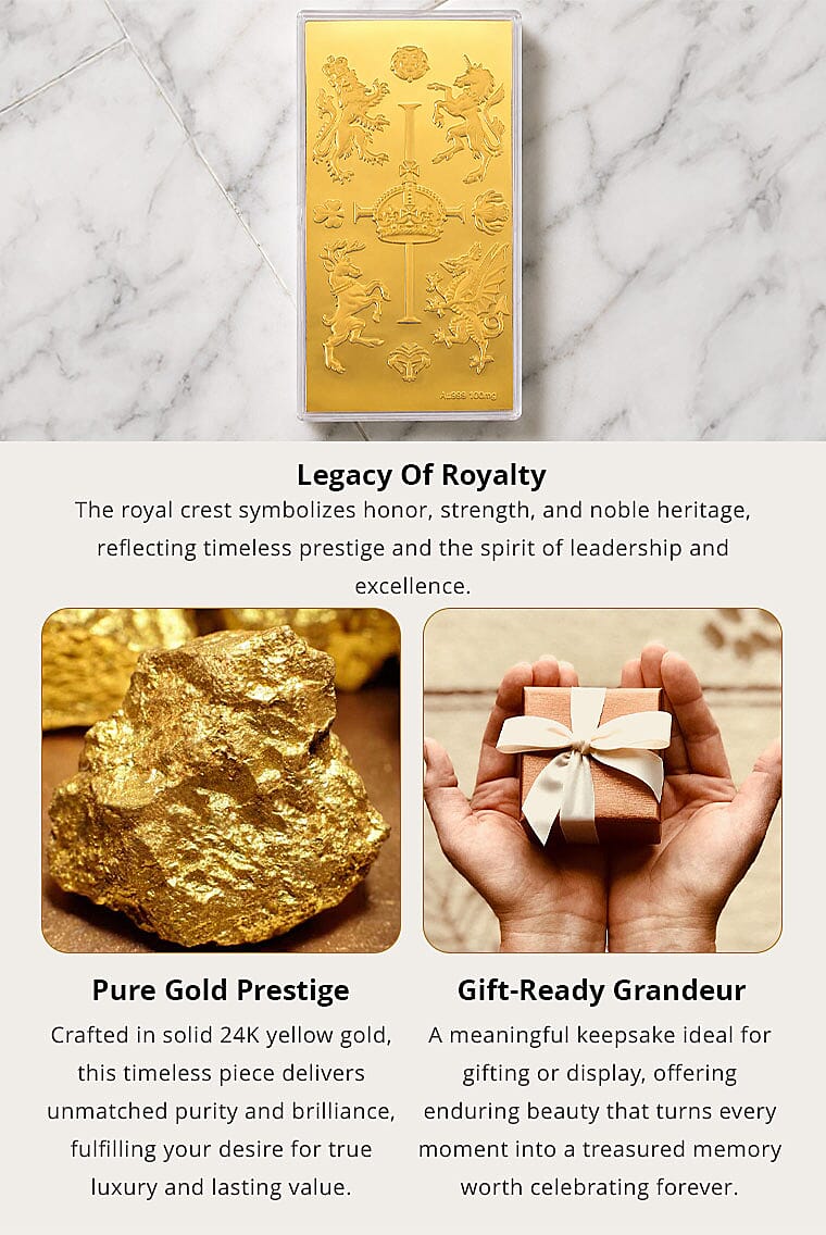 24K Gold Regal Royal Crest Embossed Sheet (15.5x7.5cm) 100mg Banner