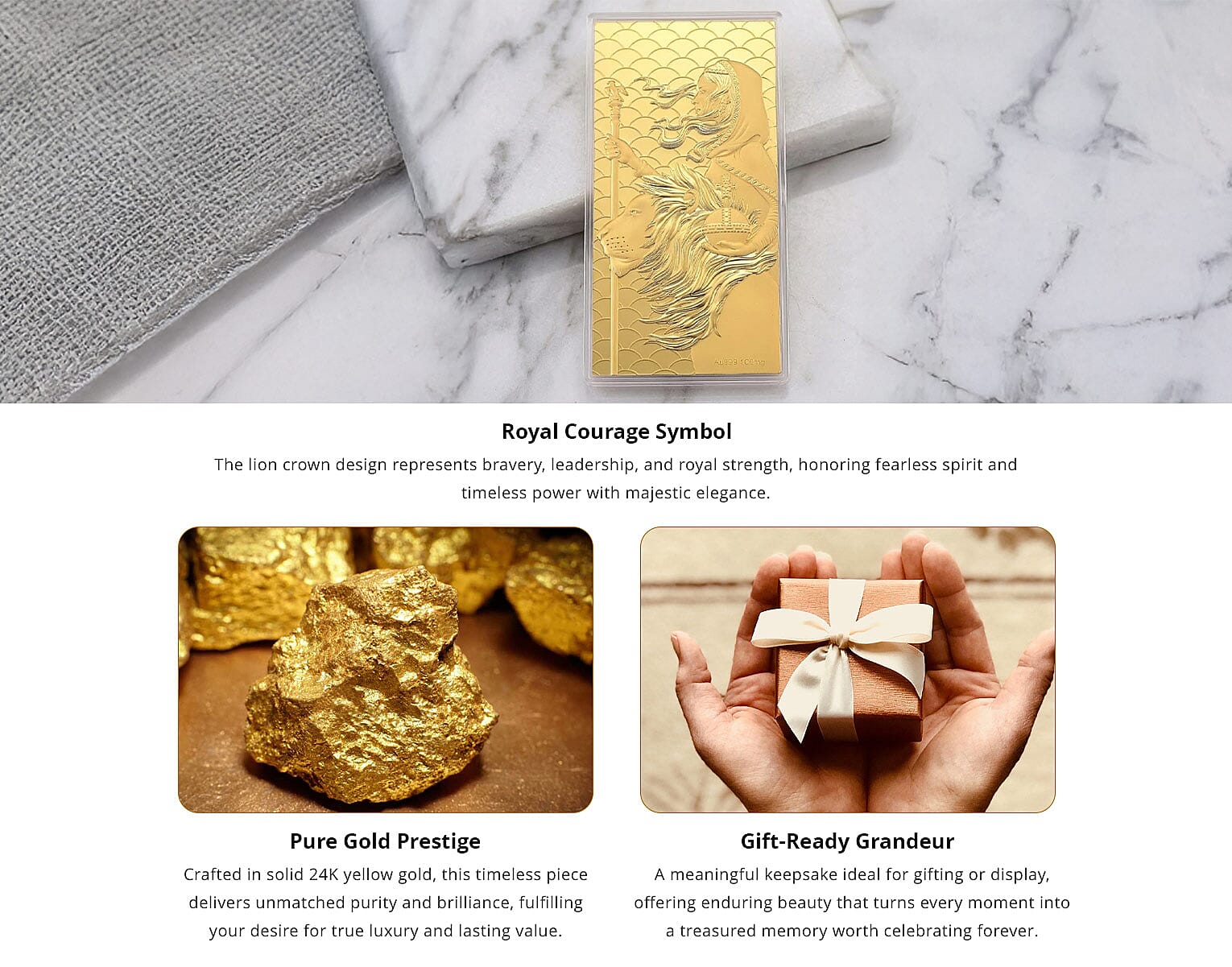 24K Gold Crown & Courage - The Queen’s Lion Legacy Embossed Sheet 100mg Banner