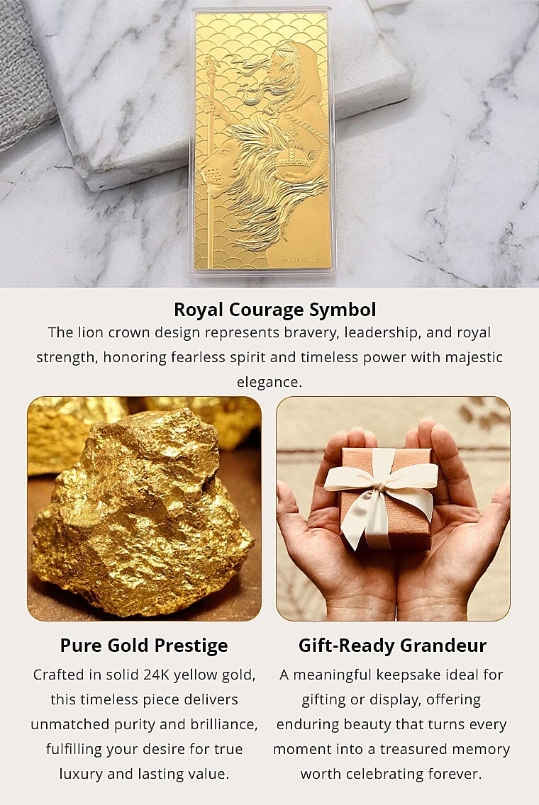 24K Gold Crown & Courage - The Queen’s Lion Legacy Embossed Sheet 100mg Banner