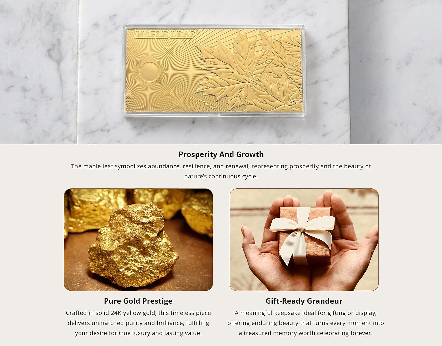 24K Gold Maple Leaf – A Symbol of Prosperity Embossed Sheet (15.5x7.5cm) 100mg Banner