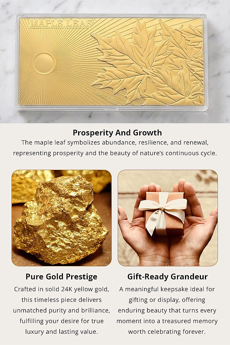 24K Gold Maple Leaf – A Symbol of Prosperity Embossed Sheet (15.5x7.5cm) 100mg Banner