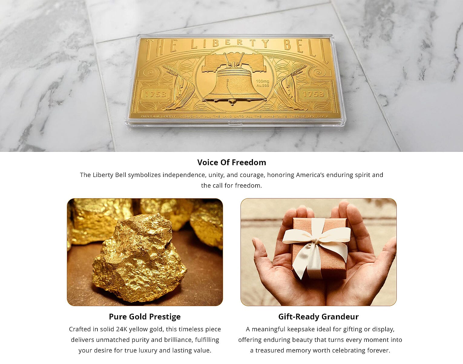 24K Golden Liberty Bell Emboss Sheet (15.5x7.5cm) 100mg Banner
