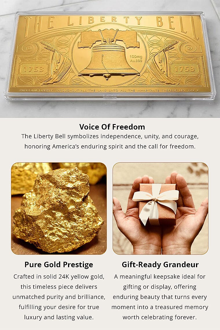 24K Golden Liberty Bell Emboss Sheet (15.5x7.5cm) 100mg Banner
