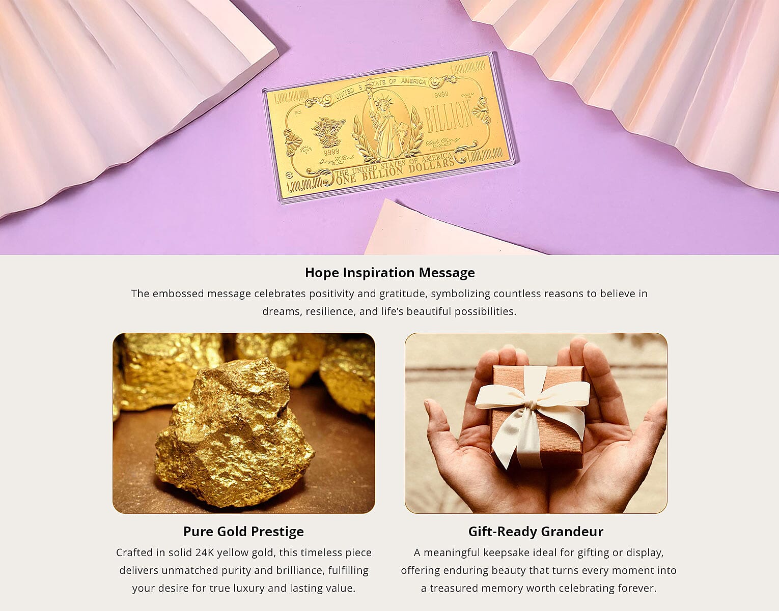 Valentine Special Deal 24K Golden A Billion Reasons to Believe in Gold Embossed Sheet (15.5x7.5cm) 100mg Banner