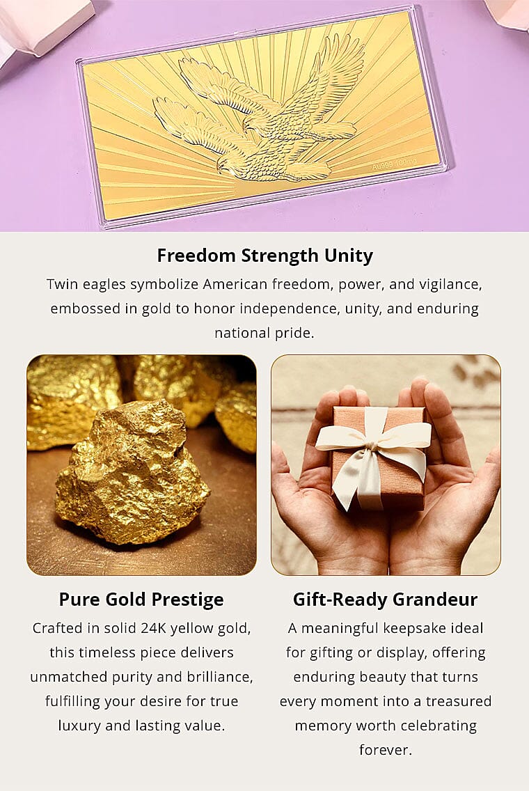 24K Golden Symbol of American Freedom – Twin Eagles Embossed Sheet (15.5 × 7.5 cm) 100 mg Banner