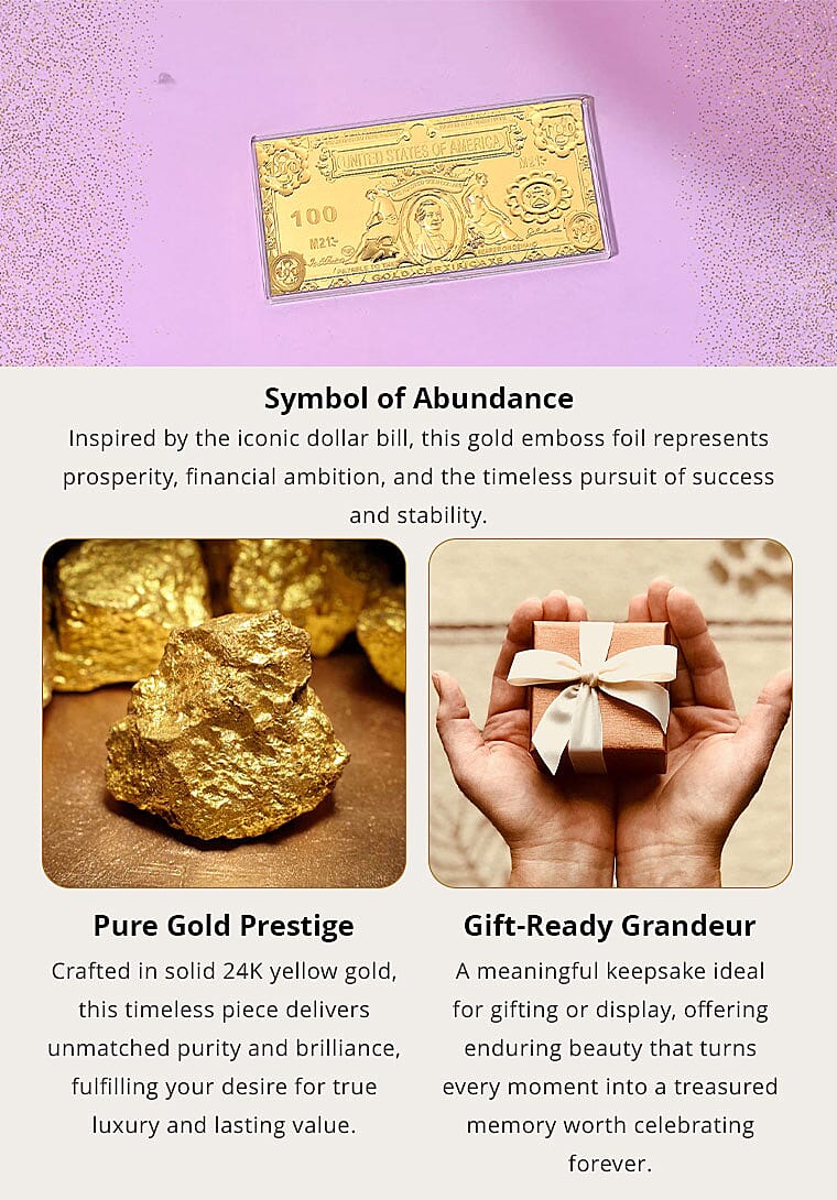 Valentine Special Deal 24K Golden American Legacy Two-Dollar Bill Embossed Sheet (15.5x7.5cm) 100mg Banner