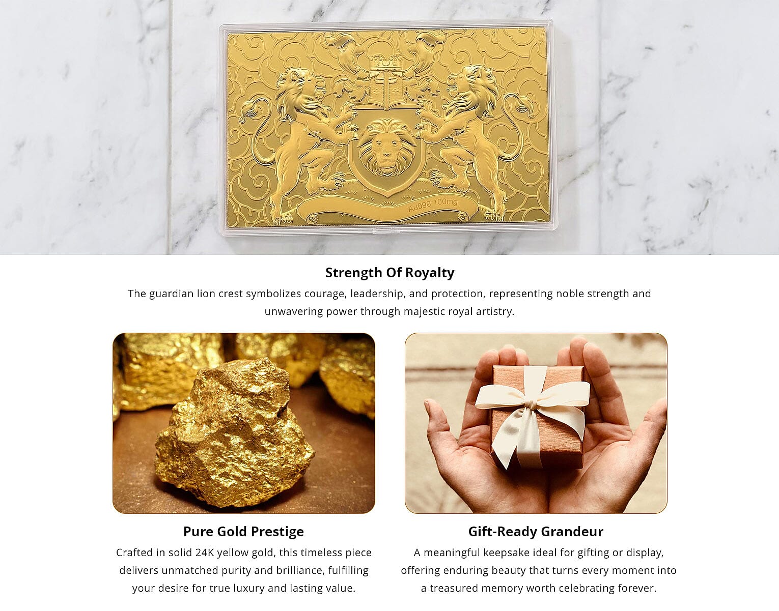 24K Golden Guardian Lion Crest Emboss Sheet (15.5x7.5cm) 100mg (Del. in 5-7 Days) Banner