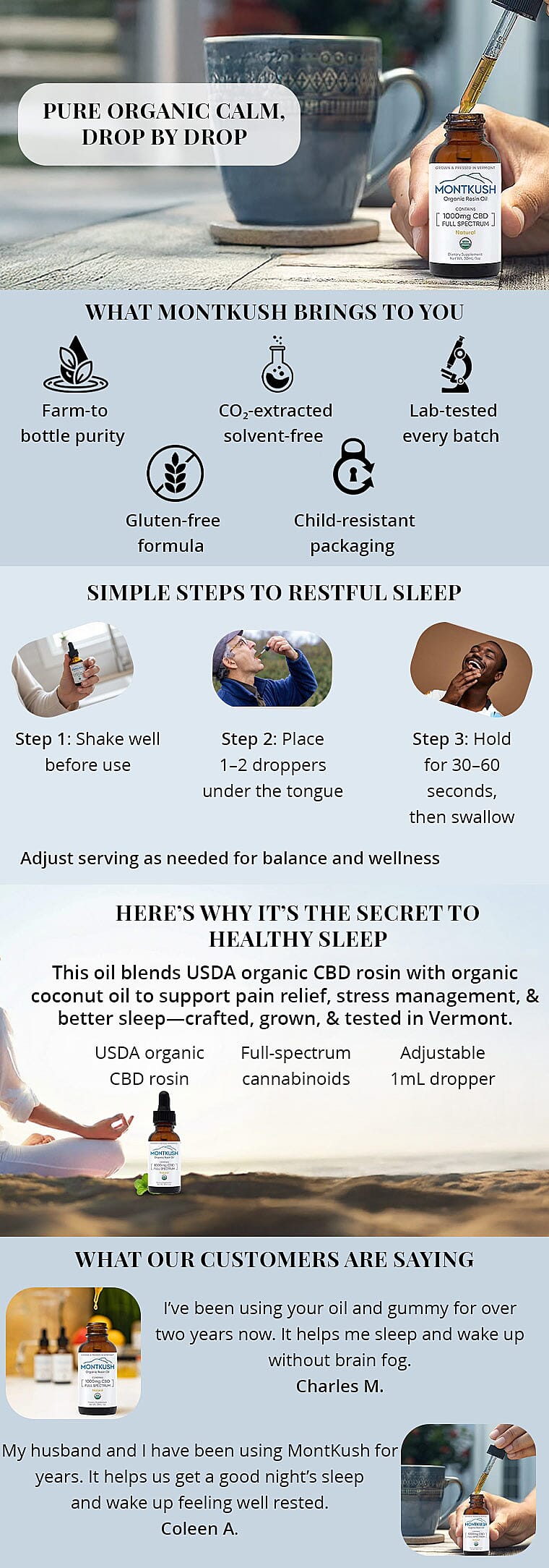 Montkush USDA Organic 1000mg CBD Rosin Oil - Natural Flavor Banner