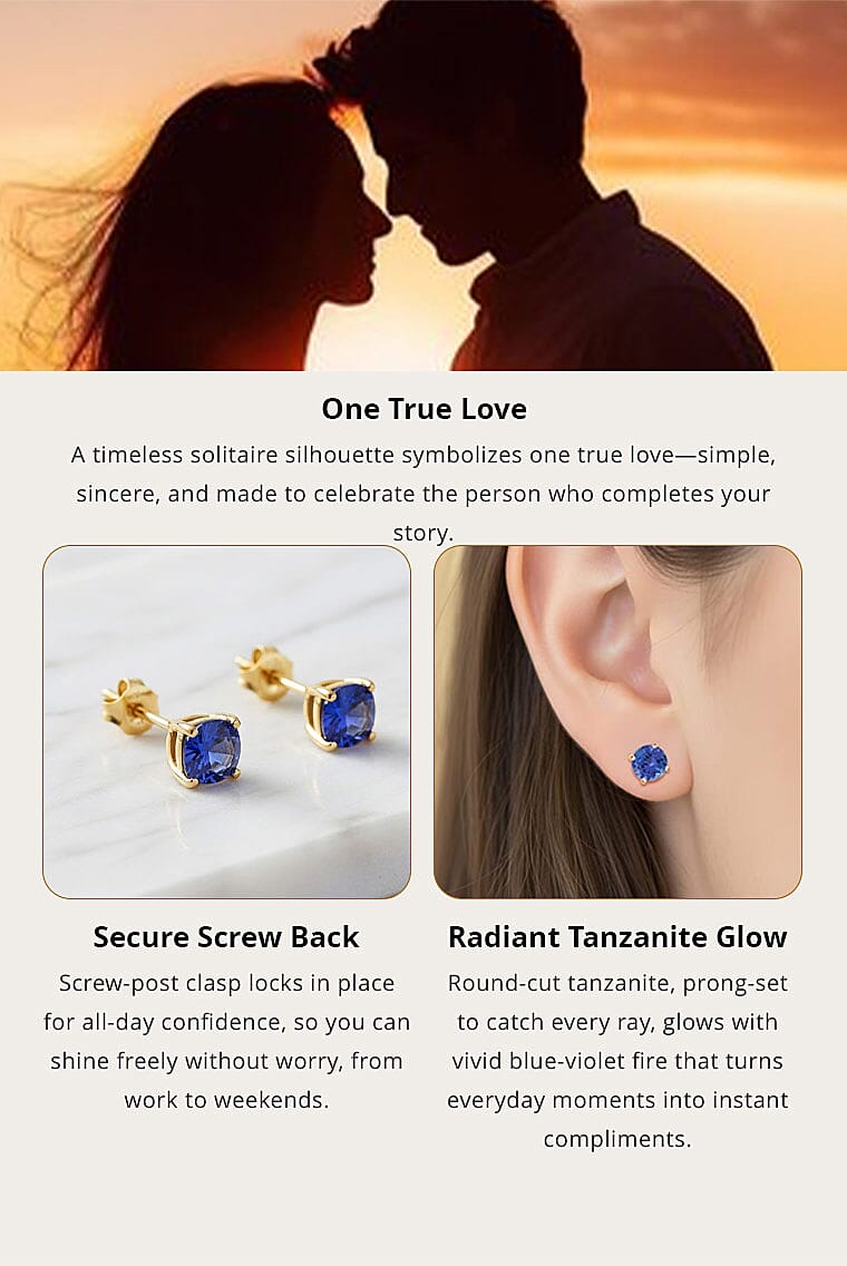 Doorbuster AAA Tanzanite 1.00 ctw Screw Post Earrings in 14K Yellow Gold Banner
