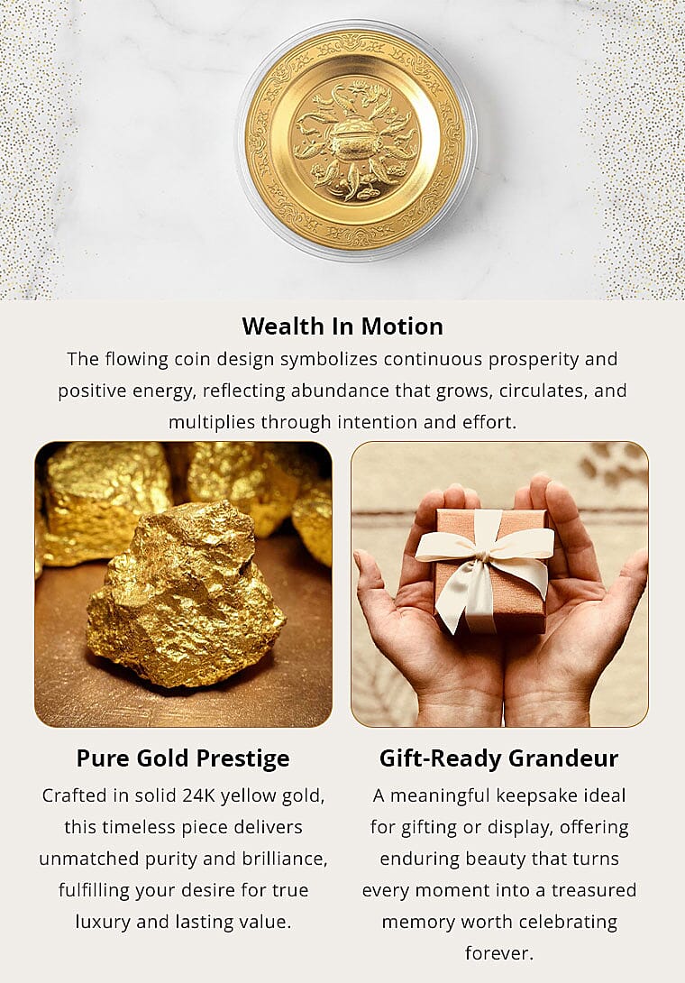 Valentine Special Deal 24K Golden Flow of Prosperity Embossed Coin Sheet • 100 mg Banner