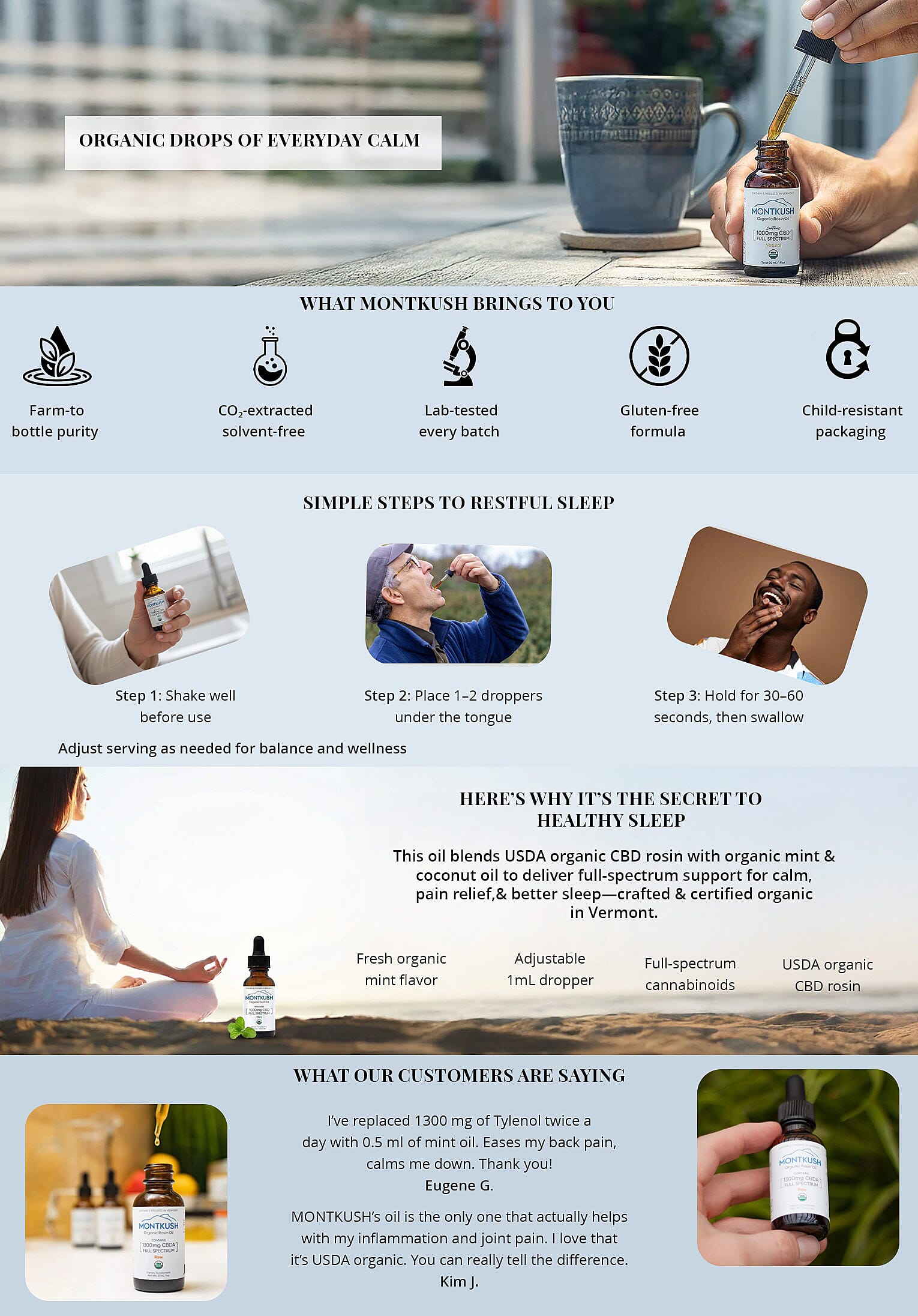 MontKush USDA Organic 1000mg CBD Rosin Mint Oil Tinctures (1oz) Made in US Banner