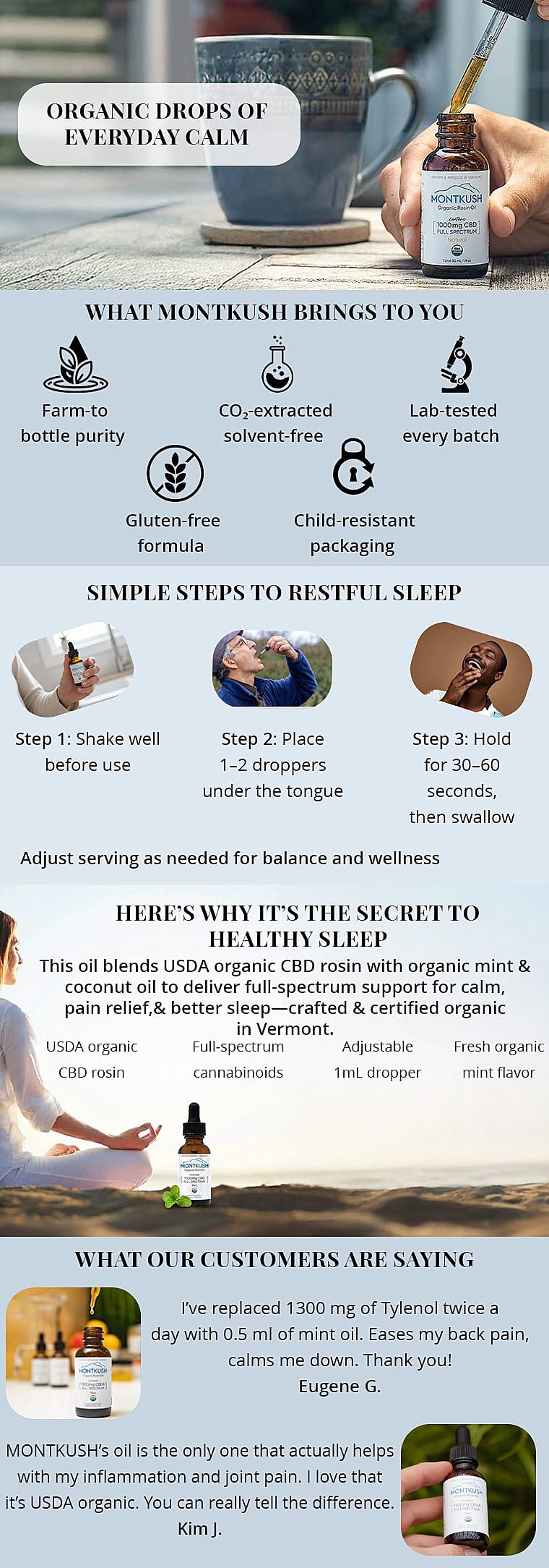 MontKush USDA Organic 1000mg CBD Rosin Mint Oil Tinctures (1oz) Made in US Banner