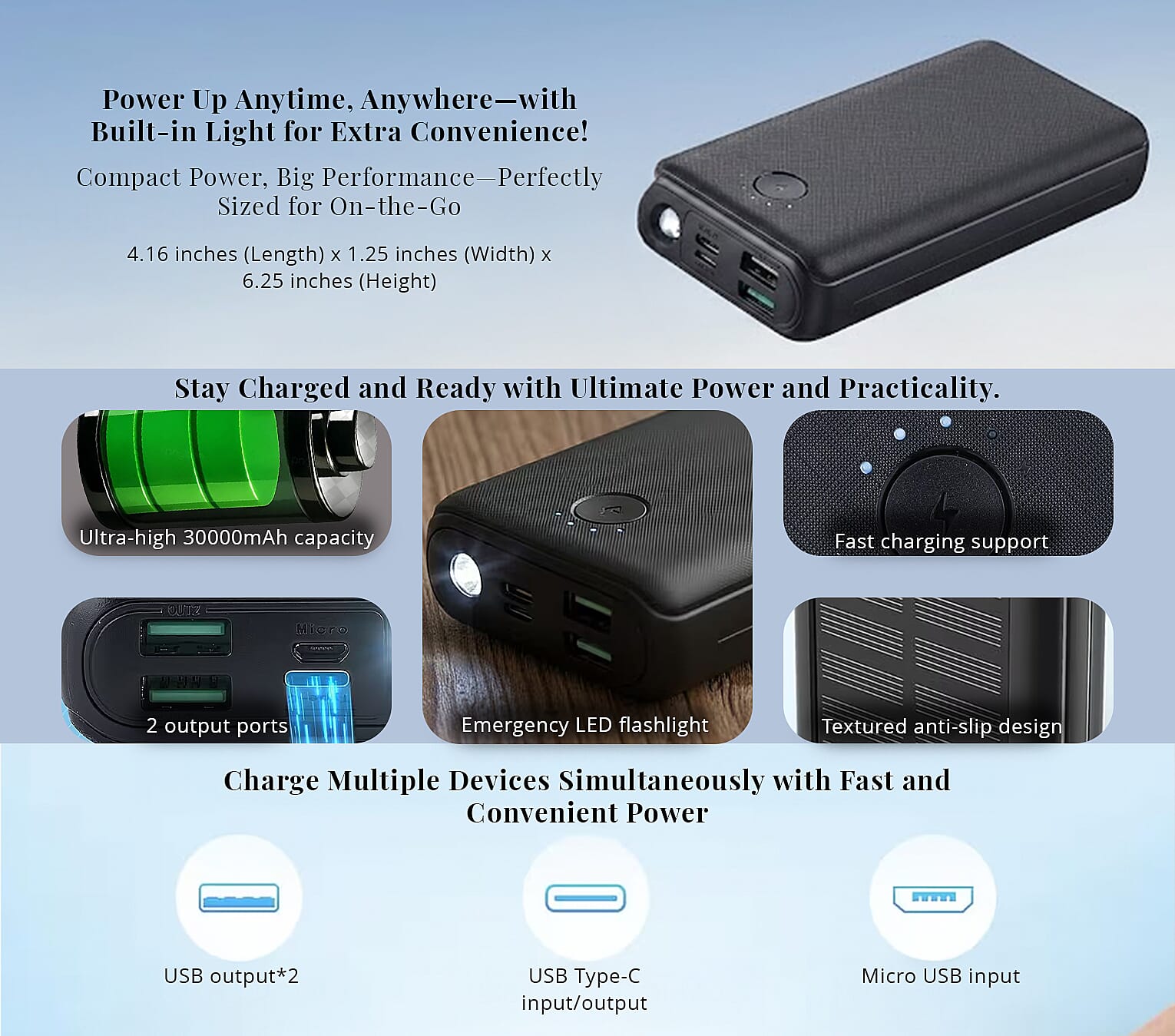 Closeout JIGA 30000 mAh Power Bank with Flashlight Banner
